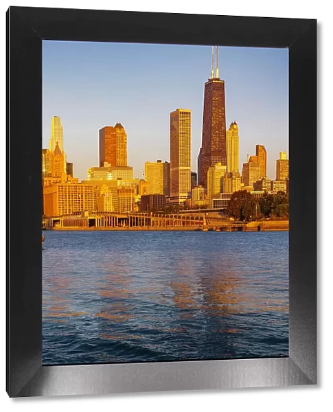 Illinois, Chicago, City Skyline with Water Reflection