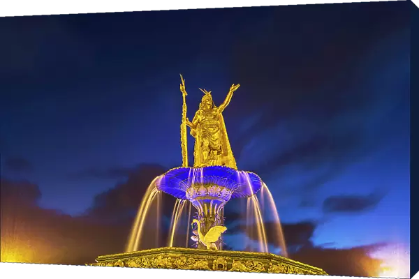 Peru, Cuzco City, fountain at Plaza de Armas