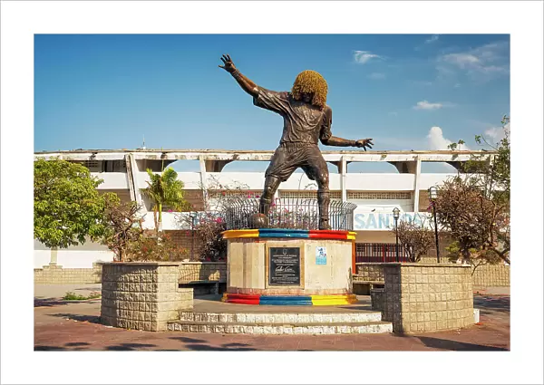 Colombia, Magdalena, Santa Marta, Pibe Valderrama statue by soccer stadium