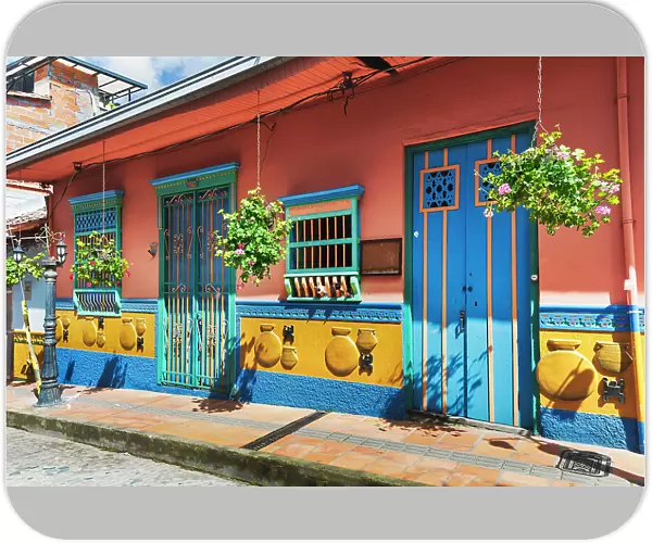 Colombia, Colorful facade in Guatape Town near Medellin