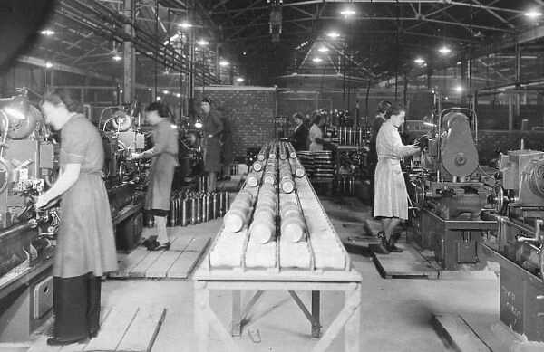Production line for wartime shells in No. 24 Shop, Swindon Works, 1942