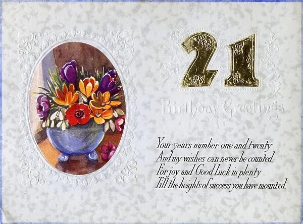 21st birthday card with vase of flowers