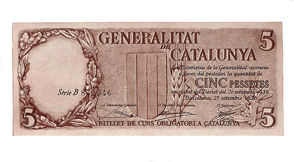 5 pesetas bill issued by the Generalitat of Catalunya