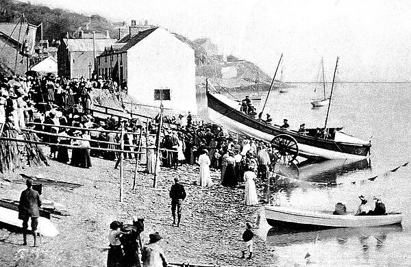 Aberdovey beach and lifeboat, early 1900s