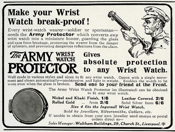Advert for the Army wrist watch protector 1916