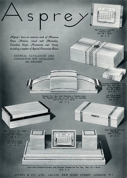 Advert for Asprey Mexican onyx articles 1937