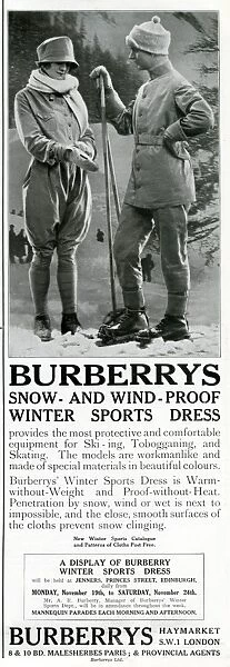 Advert for Burberry Skiing outfits 1923