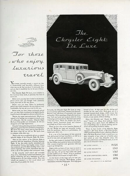 Advert, Chrysler Eight De Luxe car