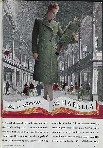 Advert for Harella coats, emphasising their smart fit from any angle. Date: 1943