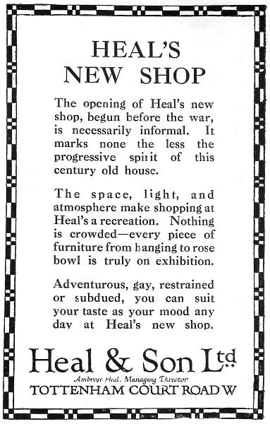 Advertisement for Heals - new store opening Tottenham Ct Rd