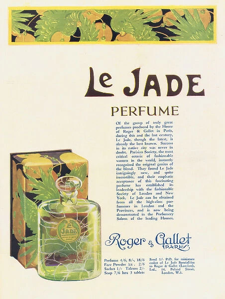 Advert for Le Jade Perfume by Roger and Gallet, Paris, 1926