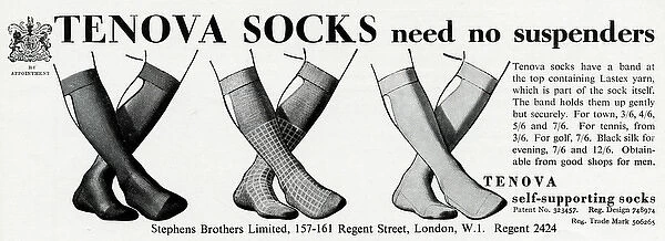 Advert for Tenova mens self-supporting socks 1938