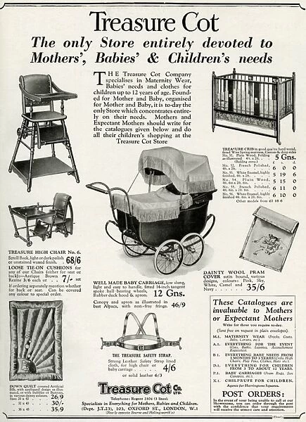 Advert for Treasure Cot baby specialises 1930