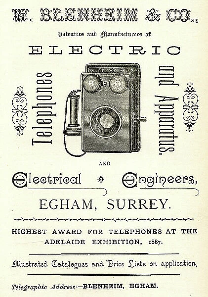 Advert, W Blenheim & Co, electrical engineers, Egham, Surrey