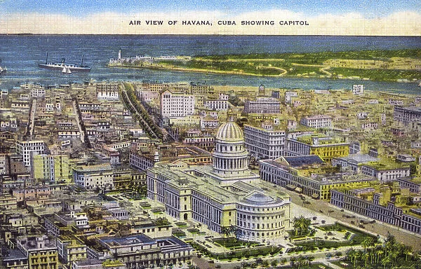 Aerial view of Havana, Cuba showing the Capitol Building