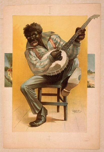 African American, seated, playing banjo