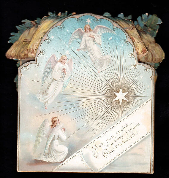 Angels and star on a cutout Christmas card