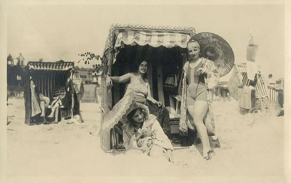 Bansin, Germany, Three British women on holiday on the beach