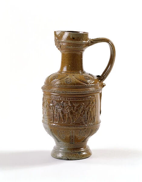 Beer jug. Salt-glazed stoneware beer jug with an applied