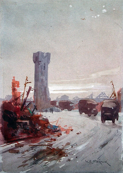 Bethune : the Clock Tower and convoy of lorries