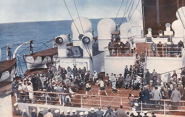 Boxing match on deck of a cruise ship, 1930s