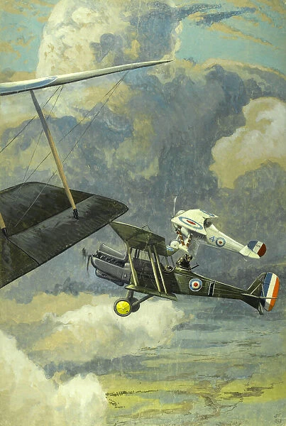 British RE8 biplane with French Nieuport 27, WW1