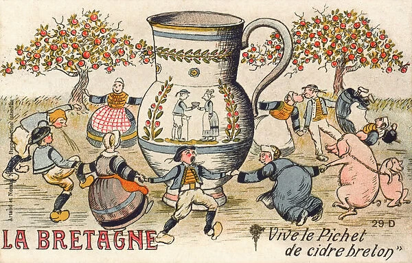 Brittany - Local Bretons dance around a jug of local cider