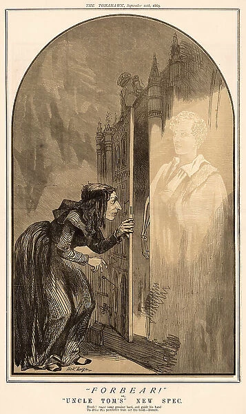 Cartoon, Harriet Beecher Stowe and Byron -- Byron's reputation is besmirched by Harriet Beecher Stowe in her biography : England rises to the defence of its beloved poet. Date: 1869