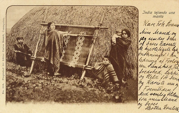 Chilean Indian Woman weaving a blanket