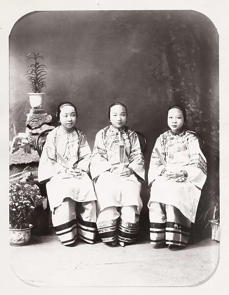 Three Chinese women with bound feet, China