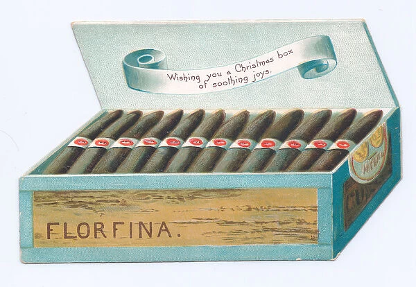 Christmas card in the shape of a cigar box