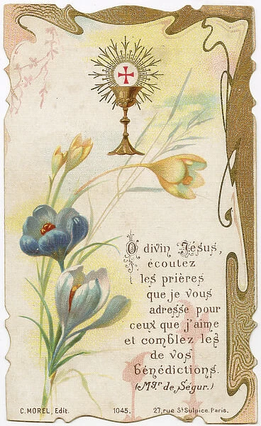 Chromolithograph Devotional Card - Flowers