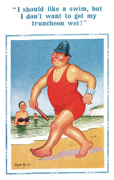 Comic postcard, policeman on the beach Date: 20th century