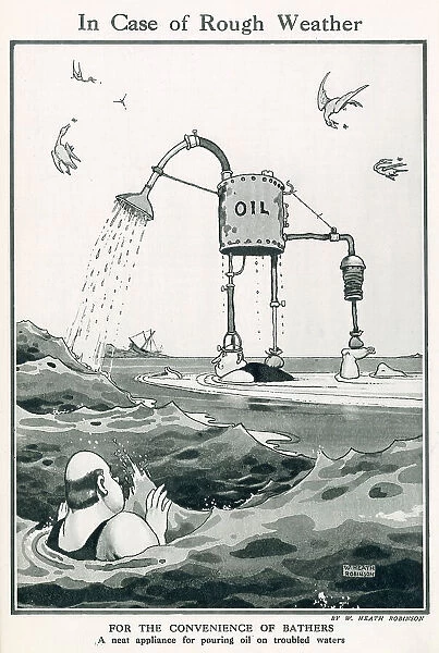 For the convenience of bathers, a neat appliance for pouring oil on troubled waters. Date: 1921