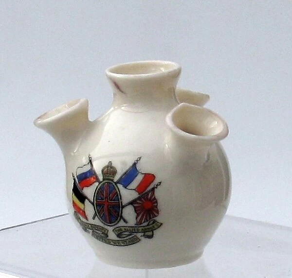Crested china miniature posy vase with flags of the Allies