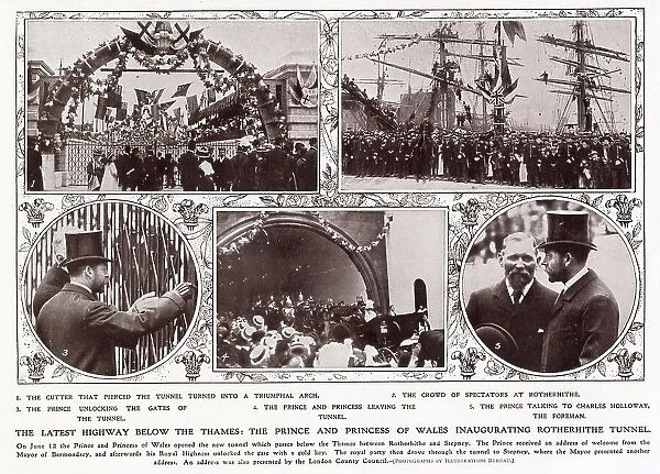 Crowds of spectators came to see Prince and Princess of Wales (later George V and Mary of Teck) open the new Rotherhithe Tunnel, between Rotherhithe and Stepney. Date: 12th June 1908