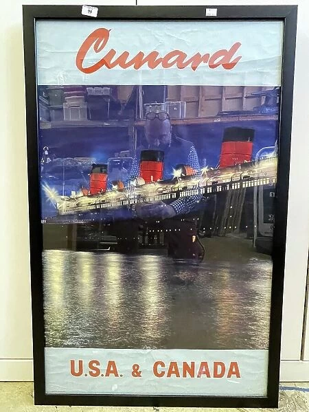 Cunard agent's poster, Queen Mary to USA and Canada