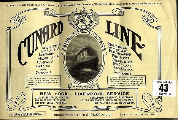 Cunard Line, New York to Liverpool rates and plans