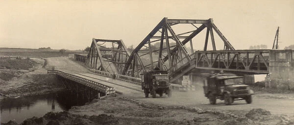 Damaged bridge on a river crossing