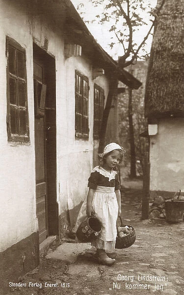 Danish farm girl with basket of potatoes