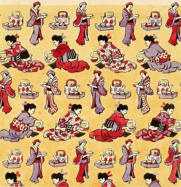 Design for Dress Silk or Print with Japanese figures