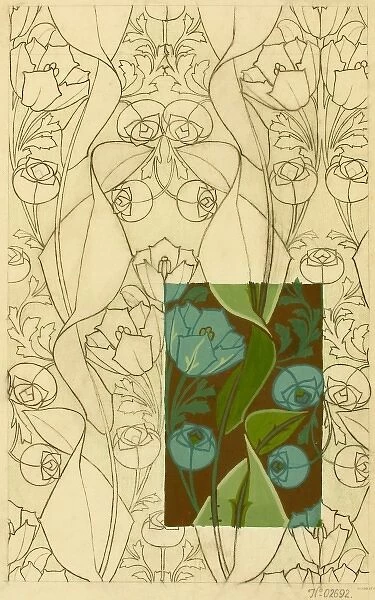 Design for Textile with blue flowers