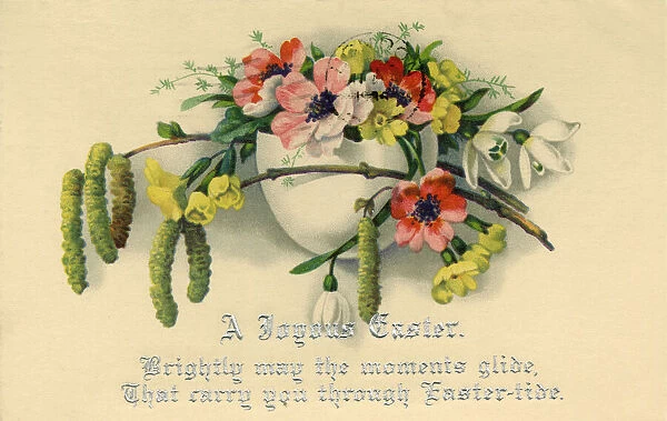 Easter postcard with a vase of flowers