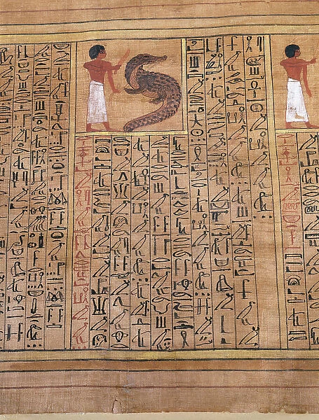 Egyptian art. Fragment of a papyrus with hieroglyphic writin
