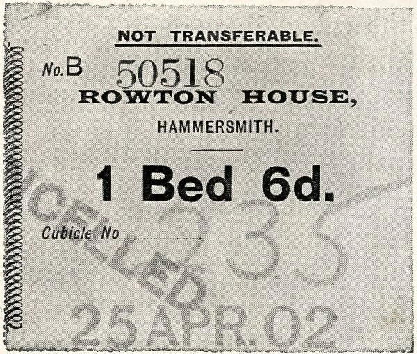 Entrance ticket, Rowton House, Hammersmith, London