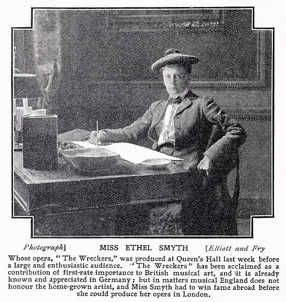 Ethel Smyth (1858 - 1944), English composer and a member of the women's suffrage movement. Photograph when she composed The Wreckers produced at Queen's Hall. Date: 1908