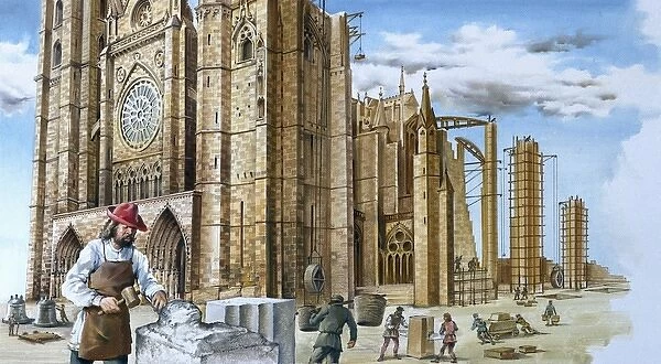 Europe. Middle Age. Construction of a gothic Cathedral