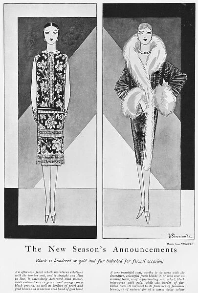 Two fashion sketches from the London couture house