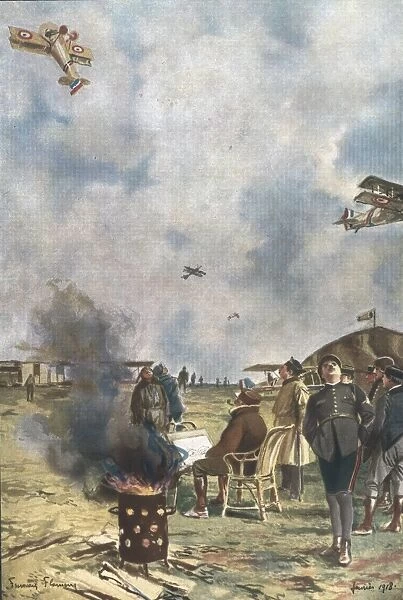 First World War (1918). French flying school. Illustration
