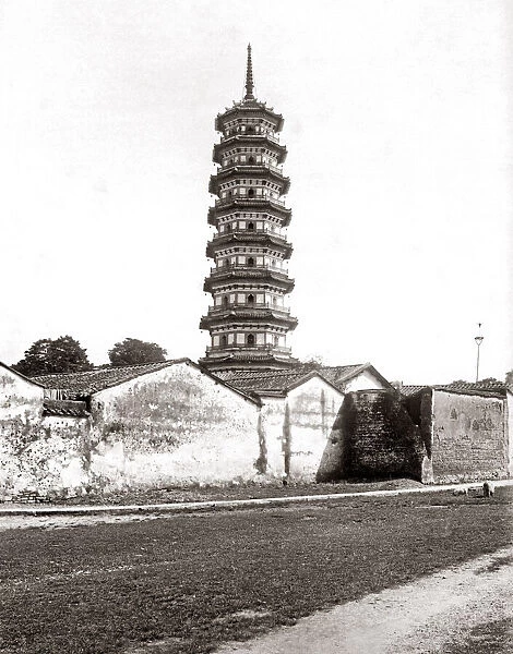 Flowery Pagoda Canton, Gunagzhou, China, circa 1890s. Date: circa 1890s